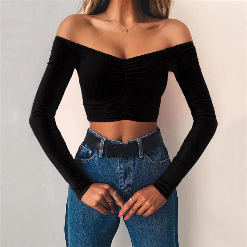 Hailey - Shoulder Crop Top - Long Sleeve