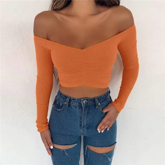 Hailey - Shoulder Crop Top - Long Sleeve