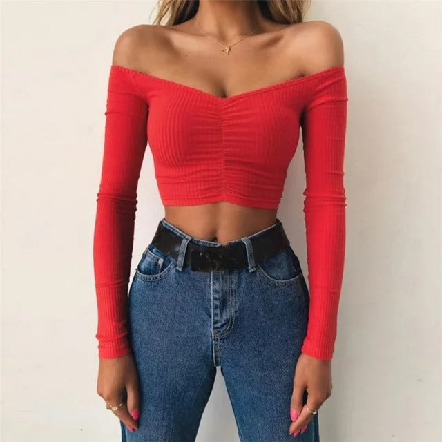 Hailey - Shoulder Crop Top - Long Sleeve