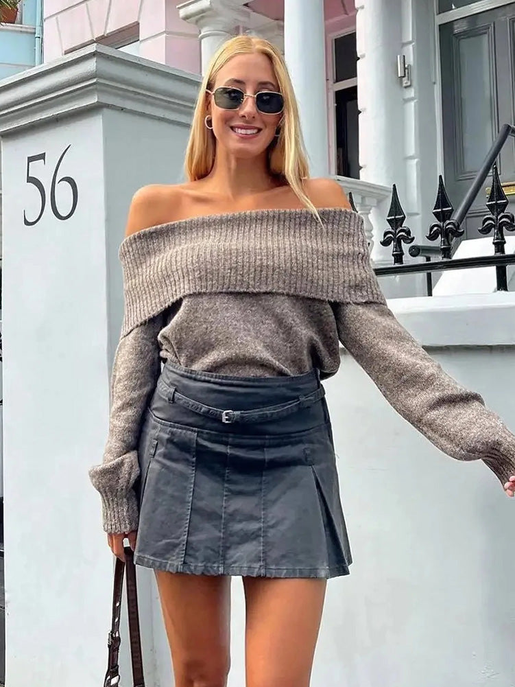 Sophia Off-Shoulder Knitted Sweater